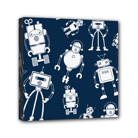 White-robot-blue-seamless-pattern Mini Canvas 6  X 6  (stretched) by Salman4z