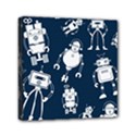 White-robot-blue-seamless-pattern Mini Canvas 6  x 6  (Stretched) View1