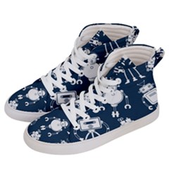 White-robot-blue-seamless-pattern Women s Hi-top Skate Sneakers by Salman4z