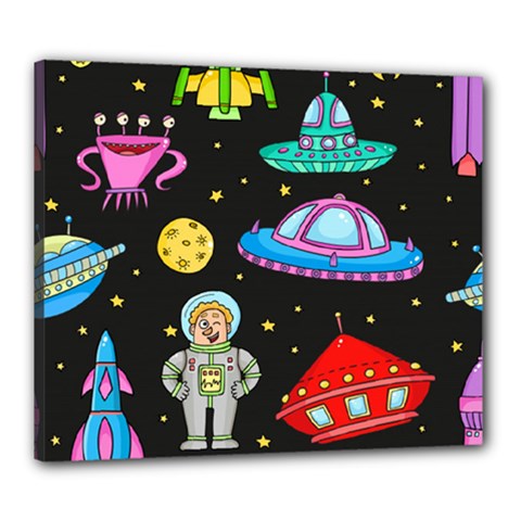 Seamless-pattern-with-space-objects-ufo-rockets-aliens-hand-drawn-elements-space Canvas 24  X 20  (stretched) by Salman4z