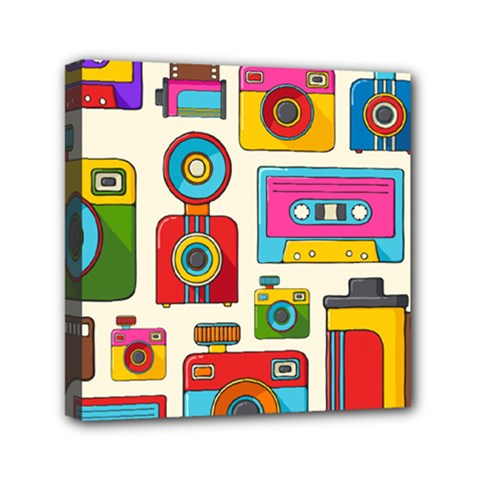 Retro-cameras-audio-cassettes-hand-drawn-pop-art-style-seamless-pattern Mini Canvas 6  X 6  (stretched) by Salman4z