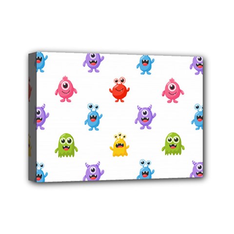 Seamless-pattern-cute-funny-monster-cartoon-isolated-white-background Mini Canvas 7  X 5  (stretched) by Salman4z