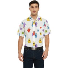 Seamless-pattern-cute-funny-monster-cartoon-isolated-white-background Men s Short Sleeve Pocket Shirt  by Salman4z