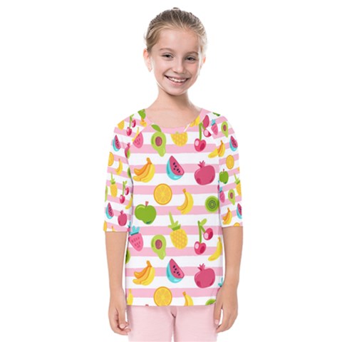 Tropical-fruits-berries-seamless-pattern Kids  Quarter Sleeve Raglan Tee by Salman4z