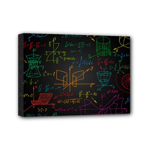 Mathematical-colorful-formulas-drawn-by-hand-black-chalkboard Mini Canvas 7  X 5  (stretched) by Salman4z