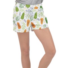 Seamless-tropical-pattern-with-papaya Women s Velour Lounge Shorts by Salman4z