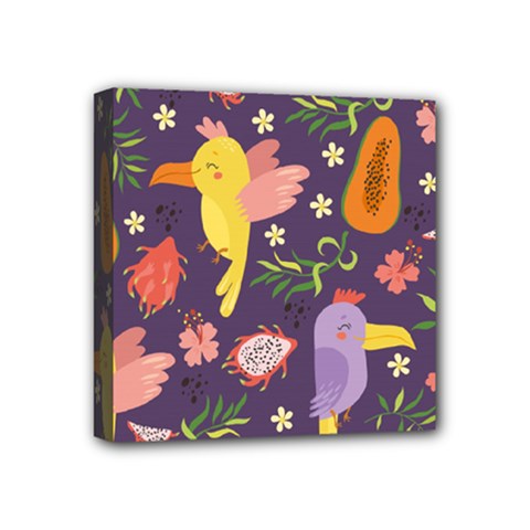 Exotic-seamless-pattern-with-parrots-fruits Mini Canvas 4  X 4  (stretched) by Salman4z