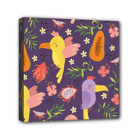 Exotic-seamless-pattern-with-parrots-fruits Mini Canvas 6  X 6  (stretched) by Salman4z