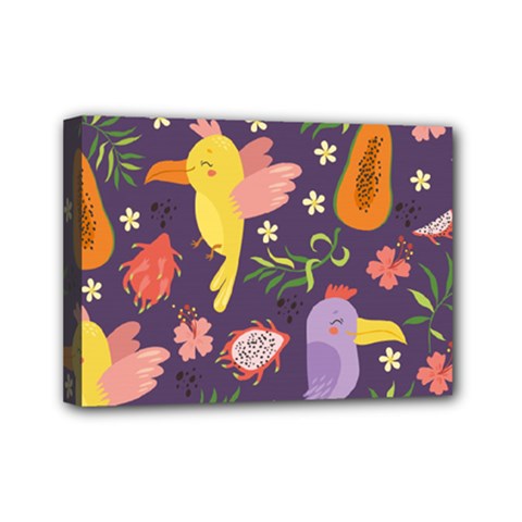 Exotic-seamless-pattern-with-parrots-fruits Mini Canvas 7  X 5  (stretched) by Salman4z