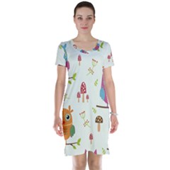 Forest-seamless-pattern-with-cute-owls Short Sleeve Nightdress by Salman4z