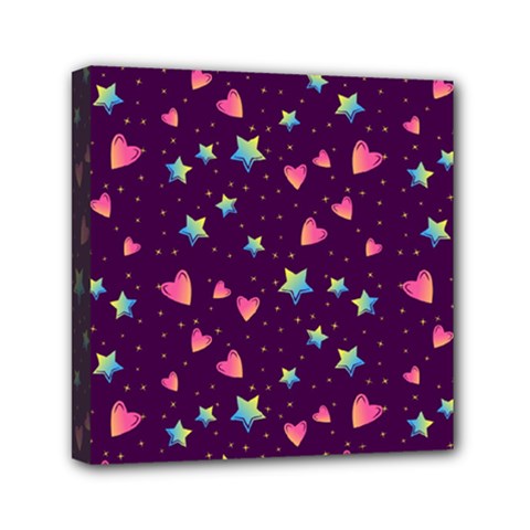 Colorful-stars-hearts-seamless-vector-pattern Mini Canvas 6  X 6  (stretched) by Salman4z