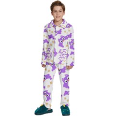 Purple-owl-pattern-background Kids  Long Sleeve Velvet Pajamas Set by Salman4z