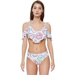 Cute-doodle-cartoon-seamless-pattern Ruffle Edge Tie Up Bikini Set	 by Salman4z