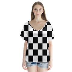 Chess-board-background-design V-neck Flutter Sleeve Top by Salman4z
