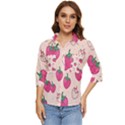 Seamless-strawberry-fruit-pattern-background Women s Quarter Sleeve Pocket Shirt View1
