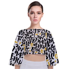Letters-pattern Tie Back Butterfly Sleeve Chiffon Top by Salman4z
