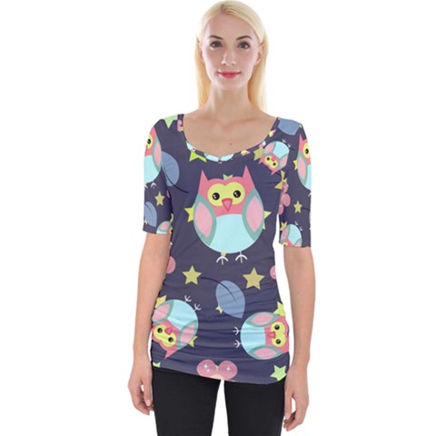 Owl-stars-pattern-background Wide Neckline Tee by Salman4z