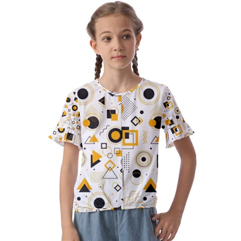 Flat Geometric Shapes Background Kids  Cuff Sleeve Scrunch Bottom Tee by pakminggu