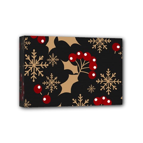 Christmas Pattern With Snowflakes Berries Mini Canvas 6  X 4  (stretched) by pakminggu
