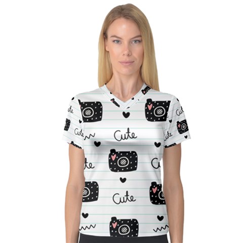 Cute Cameras Doodles Hand Drawn V-neck Sport Mesh Tee by pakminggu
