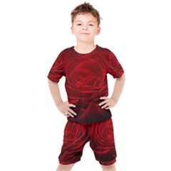 Rose Red Rose Red Flower Petals Waves Glow Kids  Tee And Shorts Set by pakminggu