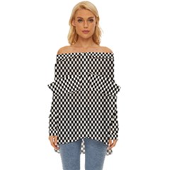 Background Black Board Checker Checkerboard Off Shoulder Chiffon Pocket Shirt by pakminggu