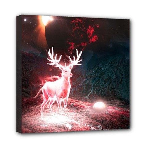 Deer Animal Moon Planet Space Fantasy Mini Canvas 8  X 8  (stretched) by pakminggu