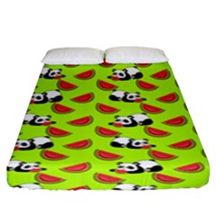 Watermelon Panda Background Wallpaper Fitted Sheet (king Size) by pakminggu