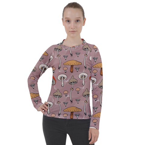 Mushrooms Autumn Fall Pattern Seamless Decorative Women s Pique Long Sleeve Tee by pakminggu