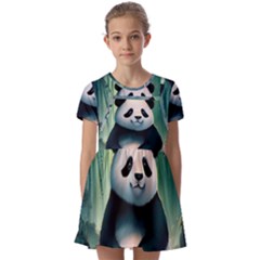 Animal Panda Forest Tree Natural Kids  Short Sleeve Pinafore Style Dress by pakminggu