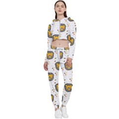 Lion Heads Pattern Design Doodle Cropped Zip Up Lounge Set by Mog4mog4