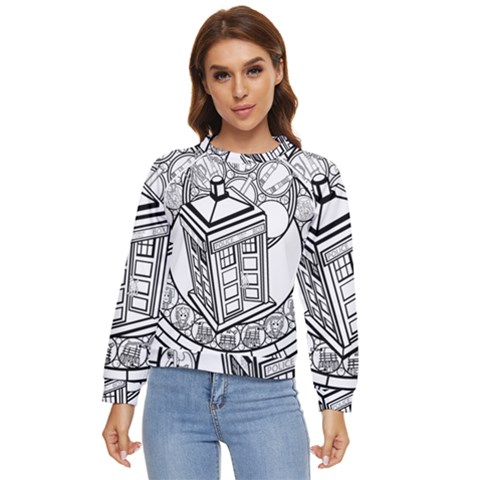 Bad Wolf Tardis Art Drawing Doctor Who Women s Long Sleeve Raglan Tee by Mog4mog4