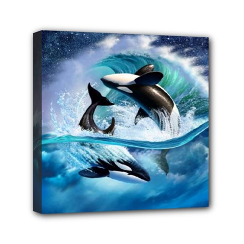 Orca Wave Water Underwater Mini Canvas 6  X 6  (stretched) by Mog4mog4
