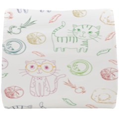Cats And Food Doodle Seamless Pattern Seat Cushion by Bakwanart