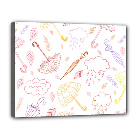 Weather Umbrella Rain Cloud Seamless Doodle Pattern Canvas 14  X 11  (stretched) by Bakwanart