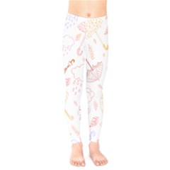 Weather Umbrella Rain Cloud Seamless Doodle Pattern Kids  Leggings by Bakwanart