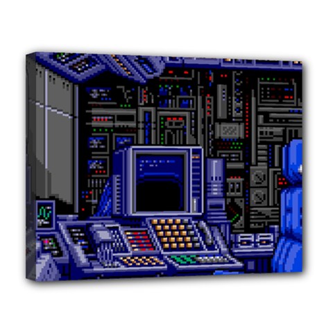Blue Computer Monitor With Chair Game Digital Wallpaper, Digital Art Canvas 14  X 11  (stretched) by Bakwanart