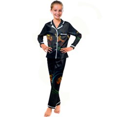 Orange Tiger Illustration Artwork Digital Art Kids  Satin Long Sleeve Pajamas Set by Bakwanart