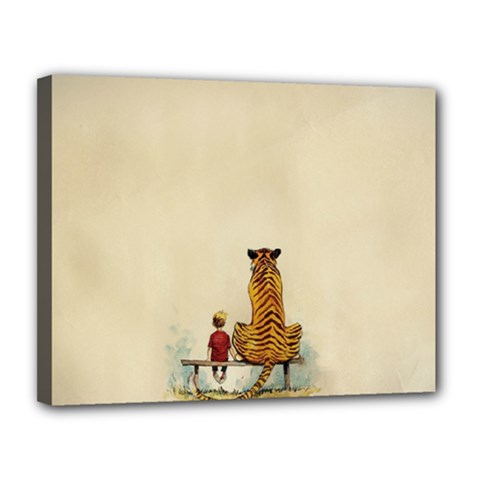 Tiger Sitting Beside Boy Painting Parody Cartoon Canvas 14  X 11  (stretched) by Bakwanart