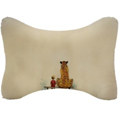 Tiger Sitting Beside Boy Painting Parody Cartoon Seat Head Rest Cushion by Bakwanart