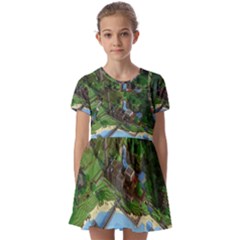 Green Village Miniature Technology Kids  Short Sleeve Pinafore Style Dress by Bakwanart