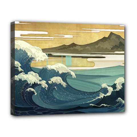 Sea Asia, Waves Japanese Art The Great Wave Off Kanagawa Canvas 14  X 11  (stretched) by Bakwanart