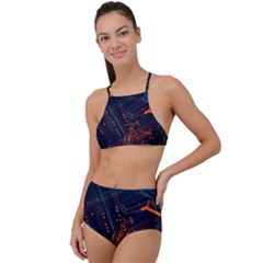 Abstract Colorful Circuit High Waist Tankini Set by Bakwanart