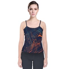 Abstract Colorful Circuit Velvet Spaghetti Strap Top by Bakwanart