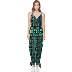 Tardis Doctor Who Technology Number Communication Sleeveless Tie Ankle Chiffon Jumpsuit by Bakwanart