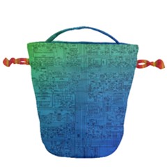 Blue And Green Circuit Board Wallpaper Circuit Board Sketch Drawstring Bucket Bag by Bakwanart