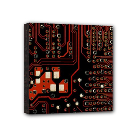 Red Computer Circuit Board Mini Canvas 4  X 4  (stretched) by Bakwanart