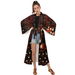 Red Computer Circuit Board Maxi Kimono by Bakwanart