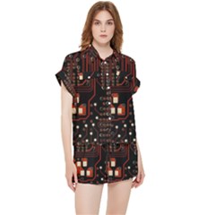 Red Computer Circuit Board Chiffon Lounge Set by Bakwanart