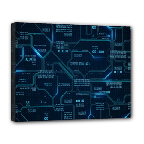 Technology Computer Circuit Boards Electricity Cpu Binary Canvas 14  X 11  (stretched) by Bakwanart
